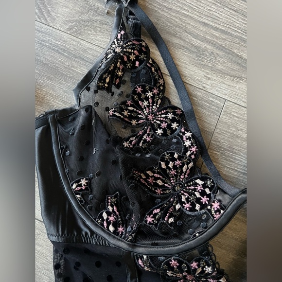 For Love and Lemons Caprice Polka Dot Floral Strappy Teddy Lingerie Bodysuit 38D - Picture 9 of 16